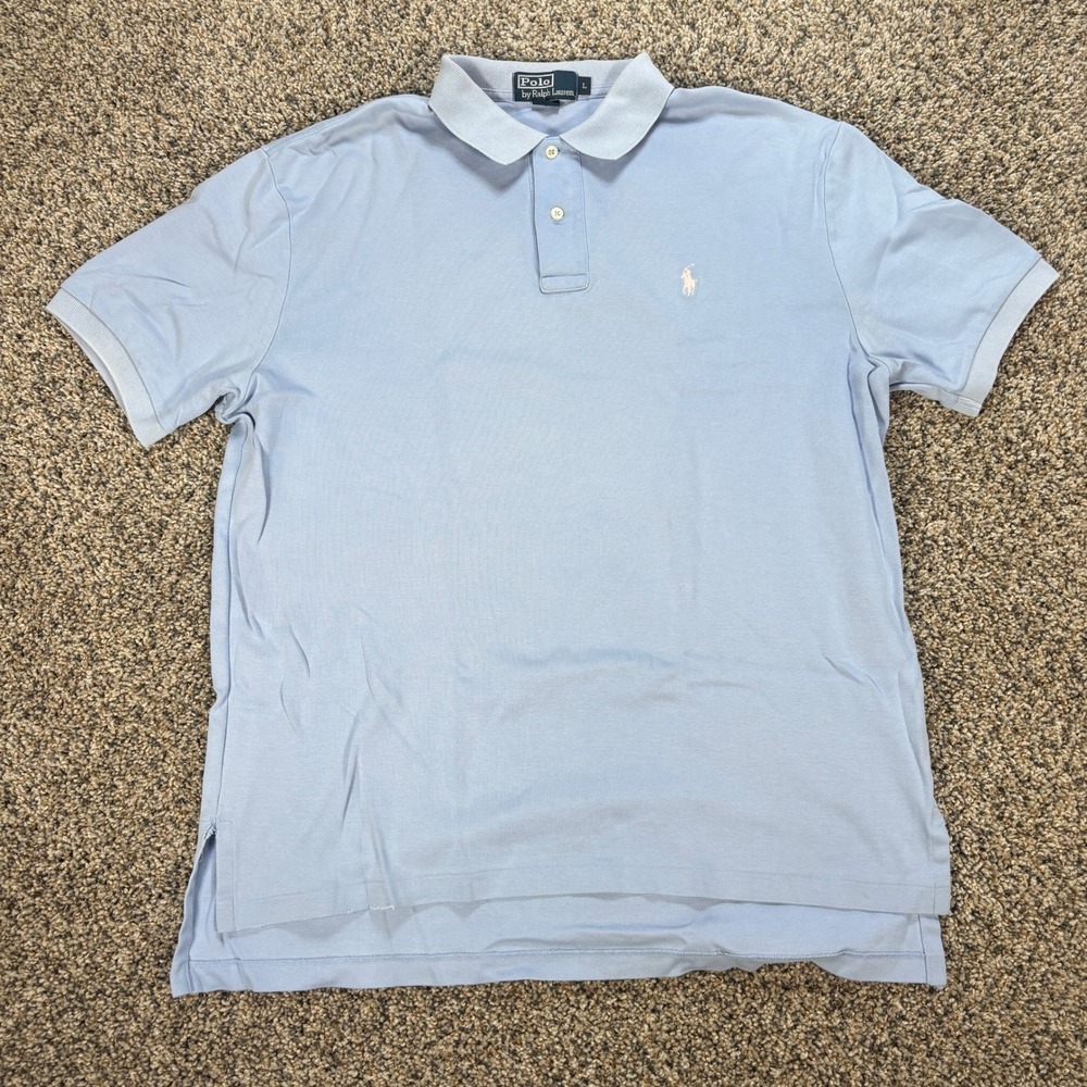 Polo Ralph Lauren Mens Large Light Blue Short Sleeve Cotton Polo Shirt Pink Pony